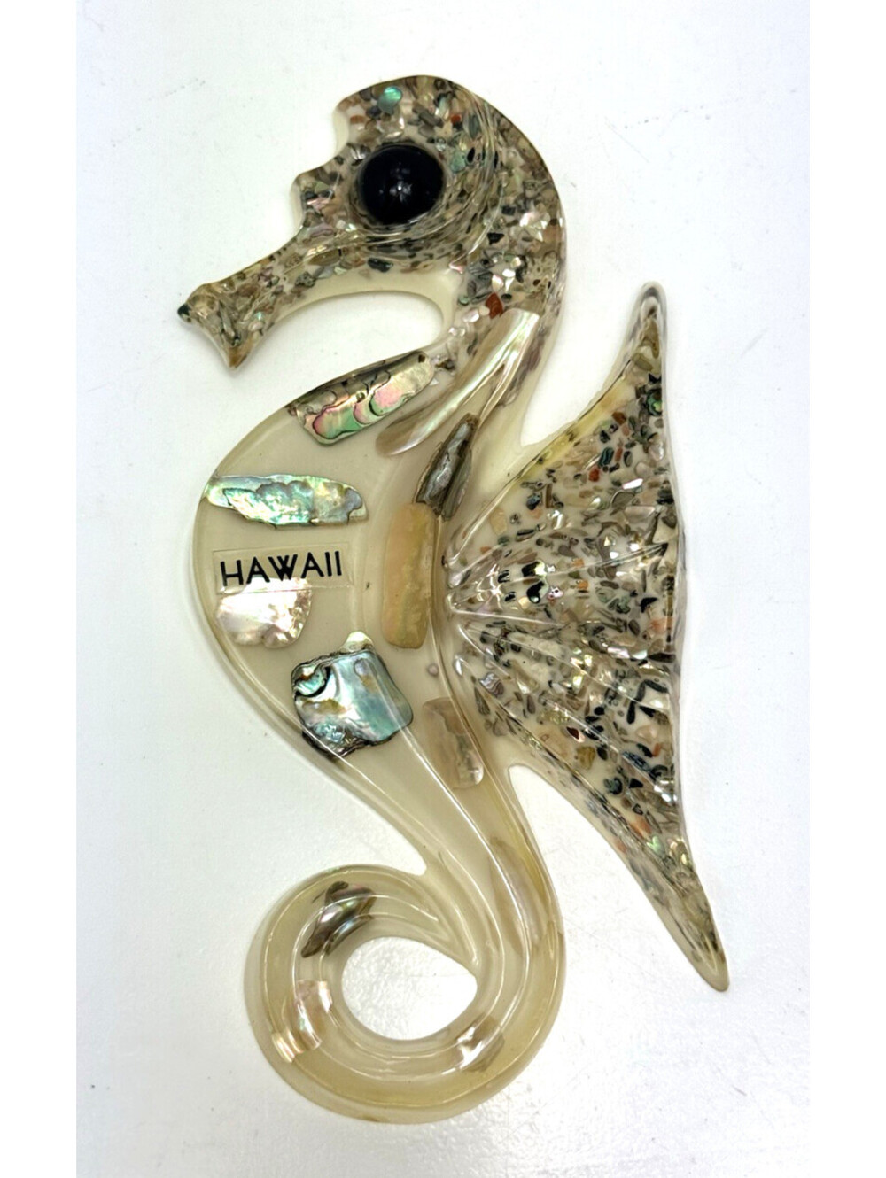 Vtg Lucite Abalone Shell Seahorse Wall Plaque White Clear Sz 7.5” Coastal Beach